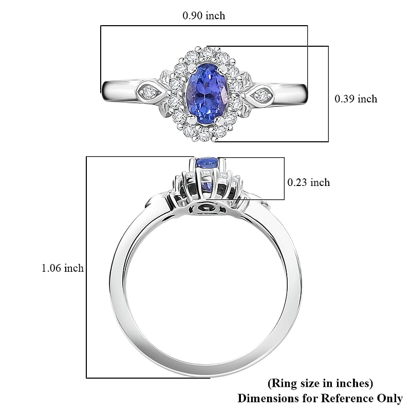 D'Joy AAA Tanzanite and White Zircon 0.80 ctw Classic Halo Ring in Rhodium Over Sterling Silver (Size 10.0)