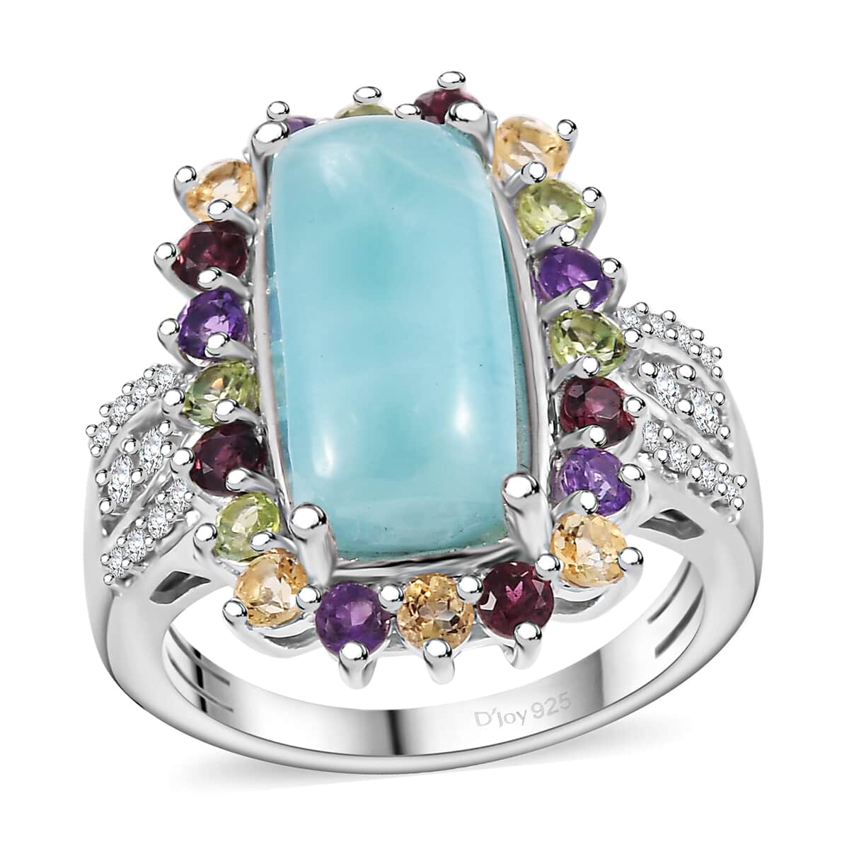 Natural Green Larimar and Multi Gemstone 6.00 ctw Sunlight Ring in Rhodium Over Sterling Silver (Size 10.0) image number 0