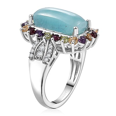 D'Joy Natural Green Larimar and Multi Gemstone 6.00 ctw Sunlight Ring in Rhodium Over Sterling Silver (Size 10.0)