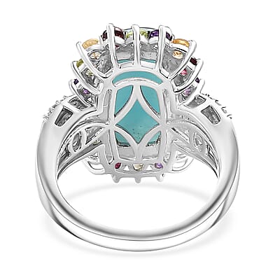 D'Joy Natural Green Larimar and Multi Gemstone 6.00 ctw Sunlight Ring in Rhodium Over Sterling Silver (Size 10.0)
