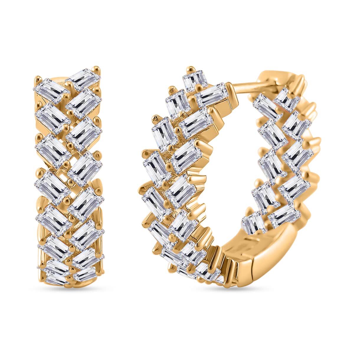 Doorbuster White Zircon Hoop Earrings in 18K Vermeil YG Over Sterling Silver 4.90 ctw image number 0