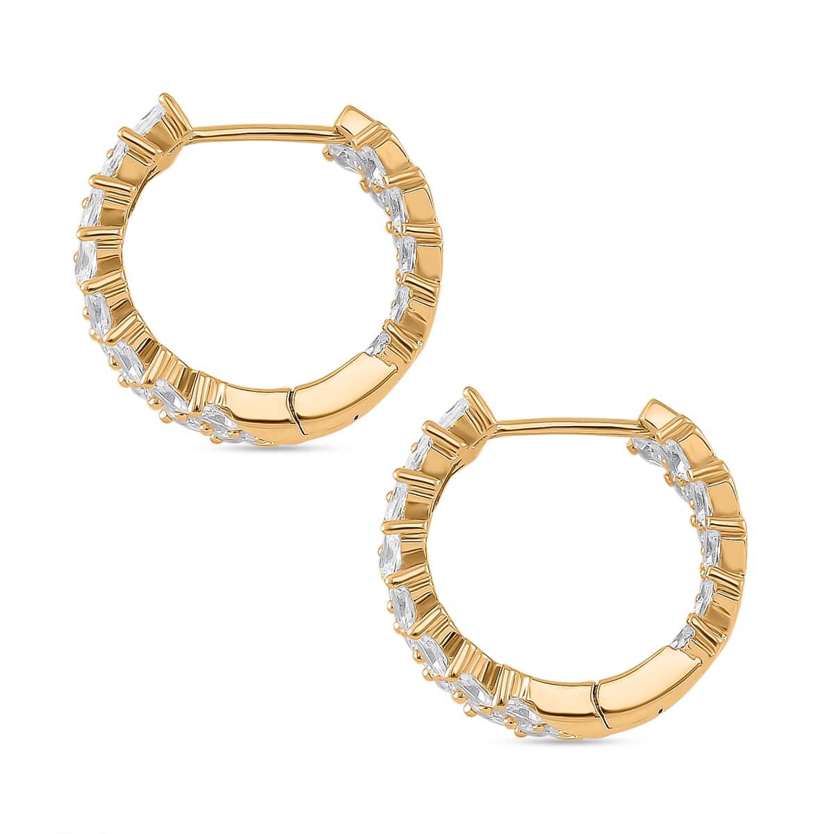 Doorbuster White Zircon Hoop Earrings in 18K Vermeil YG Over Sterling Silver 4.90 ctw image number 3