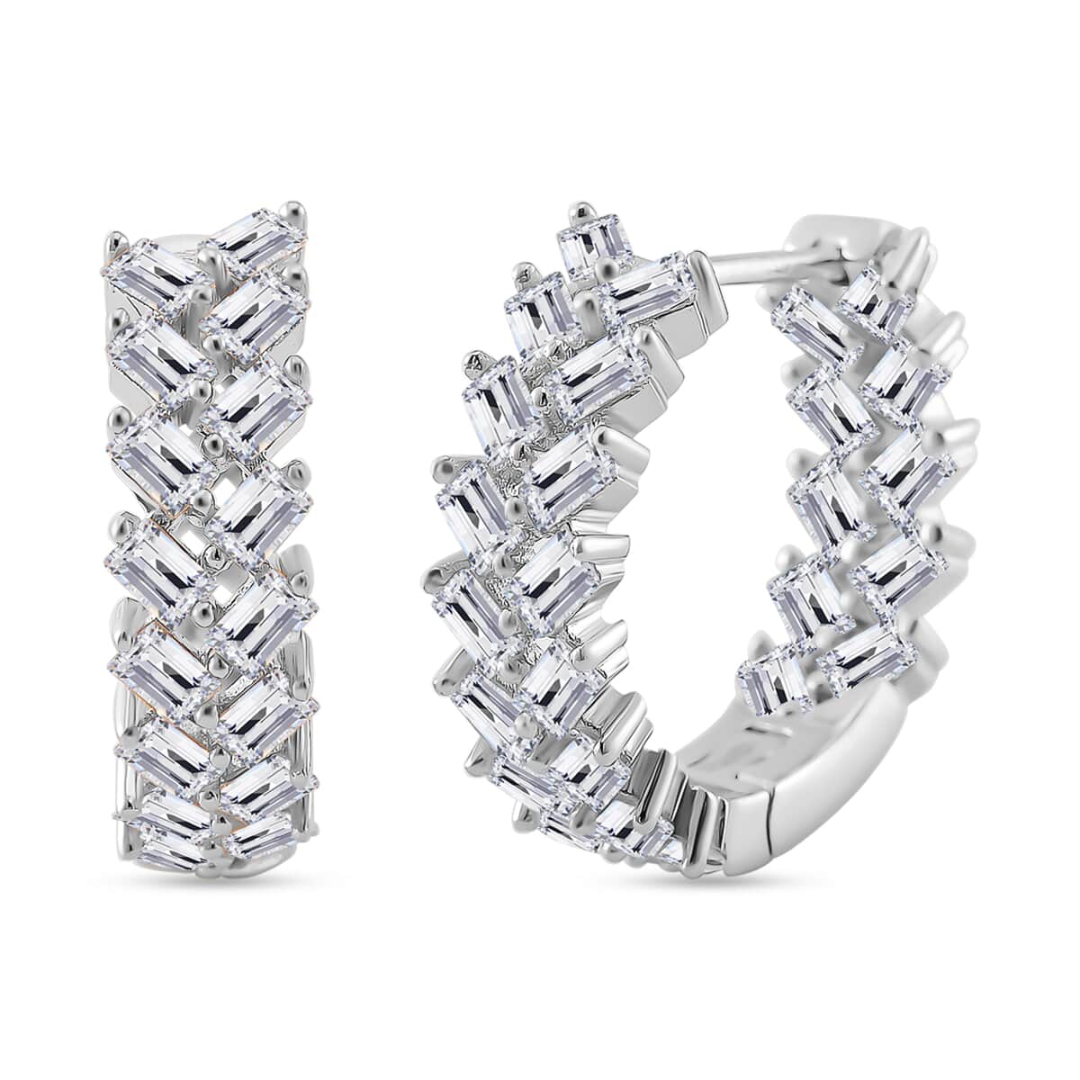 Doorbuster White Zircon 4.90 ctw Sunray's Earrings in Rhodium Over Sterling Silver image number 0