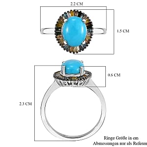 Sleeping Beauty Turquoise and Blue Diamond 2.41 ctw Ring in Rhodium Over Sterling Silver (Size 9)