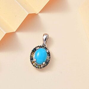 Sleeping Beauty Turquoise and Multi Gemstone 2.18 ctw Pendant in Rhodium Over Sterling Silver