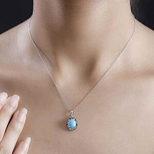 Sleeping Beauty Turquoise and Multi Gemstone 2.18 ctw Pendant in Rhodium Over Sterling Silver