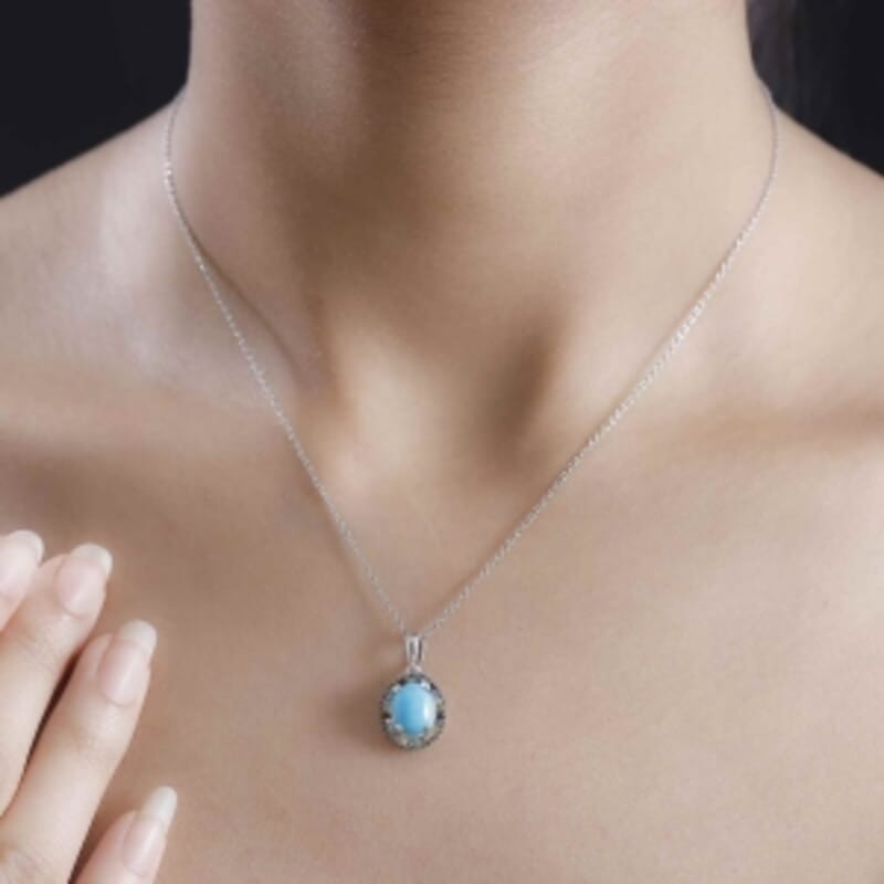 Sleeping Beauty Turquoise and Multi Gemstone 2.18 ctw Pendant in Rhodium Over Sterling Silver