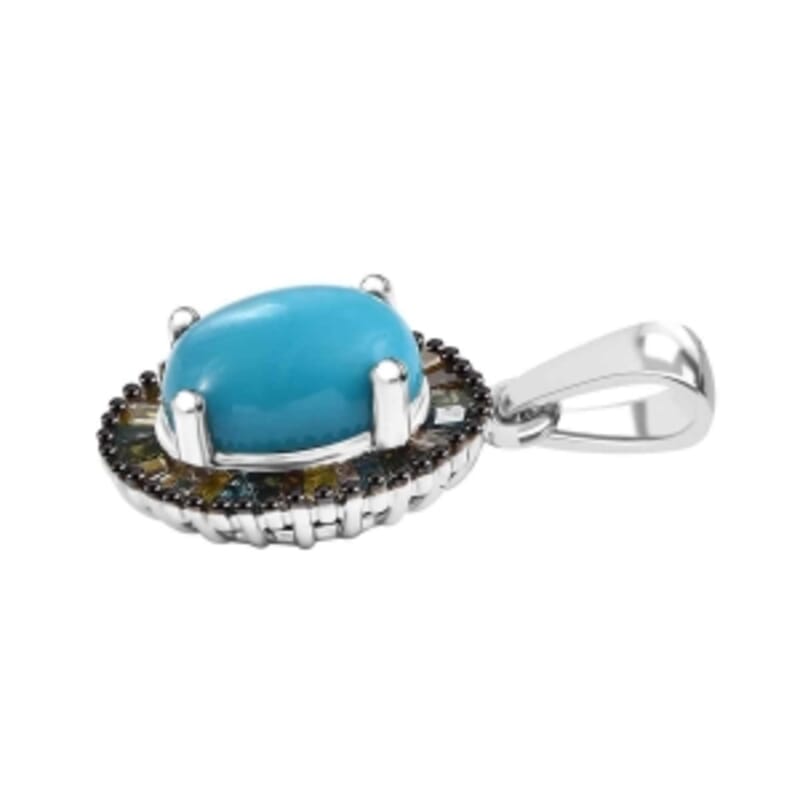 Sleeping Beauty Turquoise and Multi Gemstone 2.18 ctw Pendant in Rhodium Over Sterling Silver
