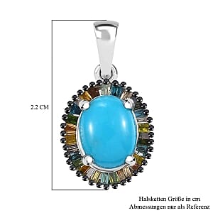 Sleeping Beauty Turquoise and Multi Gemstone 2.18 ctw Pendant in Rhodium Over Sterling Silver