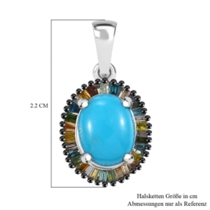 Sleeping Beauty Turquoise and Multi Gemstone 2.18 ctw Pendant in Rhodium Over Sterling Silver