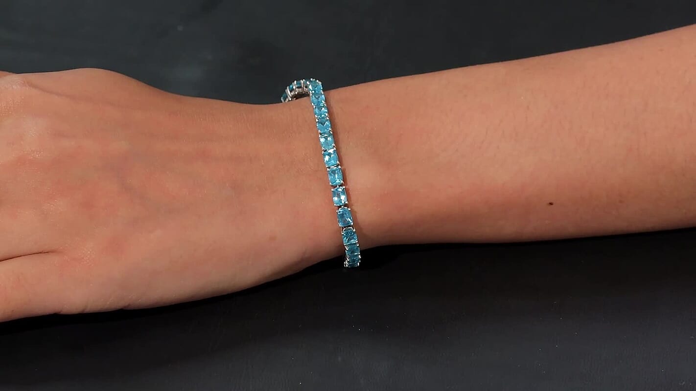 Betroka Blue Apatite 15.50 ctw Bracelet in Rhodium Over Sterling Silver (7.25 In)