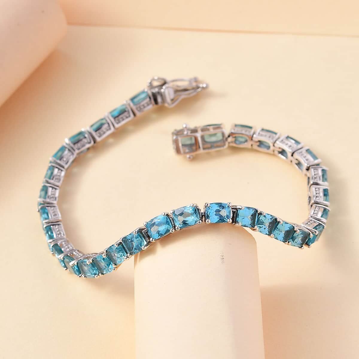 Betroka Blue Apatite 15.50 ctw Bracelet in Rhodium Over Sterling Silver (7.25 In) image number 1