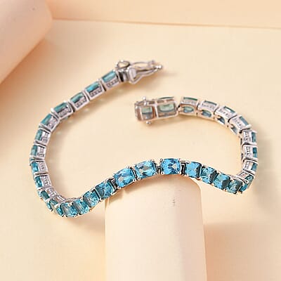 D'Joy Betroka Blue Apatite 15.50 ctw Serenity Vine Bracelet in Rhodium Over Sterling Silver (7.25 In)