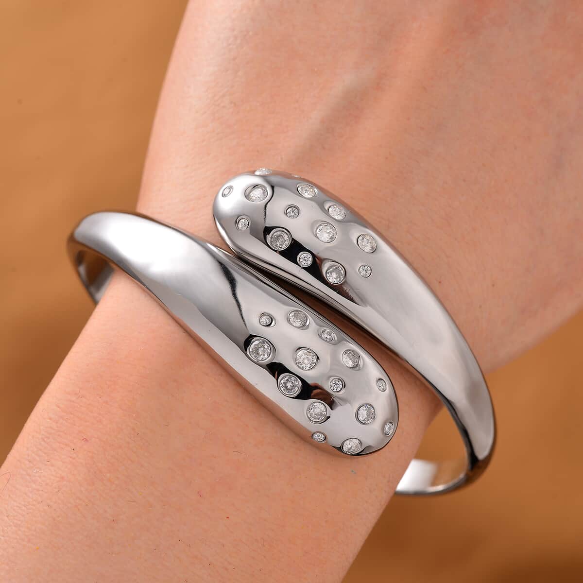 Simulated Diamond Bangle Bracelet in Stainless Steel (7.50 In) image number 1