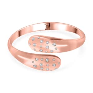 Simulated Diamond Bangle Bracelet in ION Plated Rose Gold Stainless Steel (7.50 In)