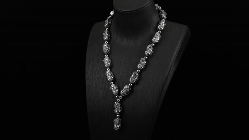 Terahertz 360.00 ctw Pixiu Carved Necklace in Stainless Steel 18-20 Inches