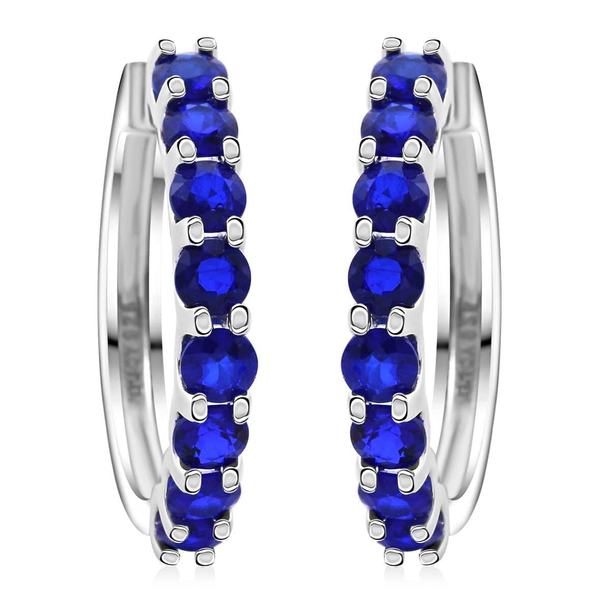 Premium Tanzanian Blue Spinel (DF) 5.25 ctw Hoop Earrings in Rhodium Over Sterling Silver image number 0