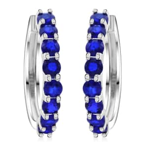 Premium Tanzanian Blue Spinel (DF) 5.25 ctw Hoop Earrings in Rhodium Over Sterling Silver