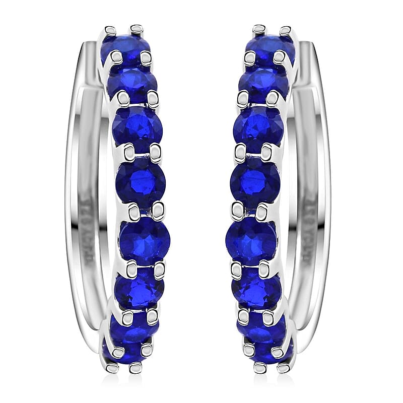 Premium Tanzanian Blue Spinel (DF) 5.25 ctw Hoop Earrings in Rhodium Over Sterling Silver