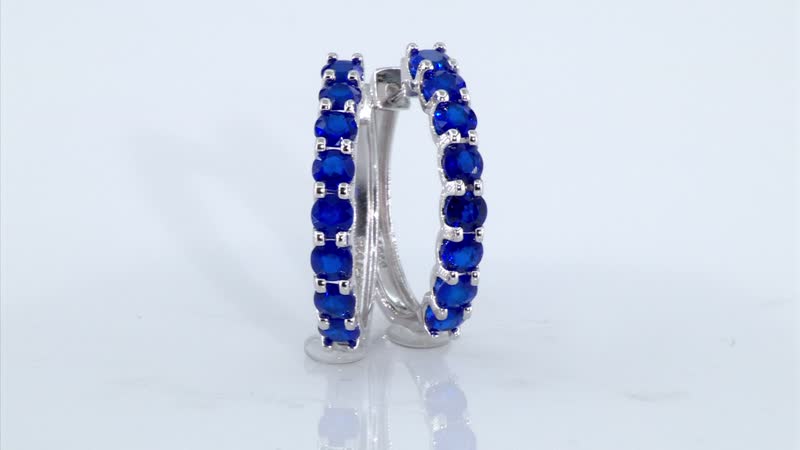Premium Tanzanian Blue Spinel (DF) Hoop Earrings in Rhodium Over Sterling Silver 5.25 ctw