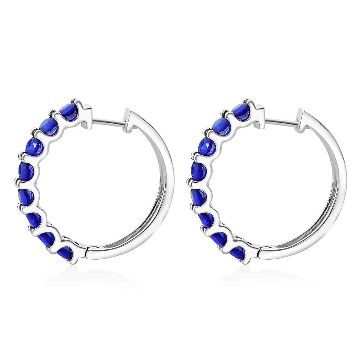 Premium Tanzanian Blue Spinel (DF) 5.25 ctw Hoop Earrings in Rhodium Over Sterling Silver image number 3