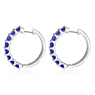 Premium Tanzanian Blue Spinel (DF) 5.25 ctw Hoop Earrings in Rhodium Over Sterling Silver