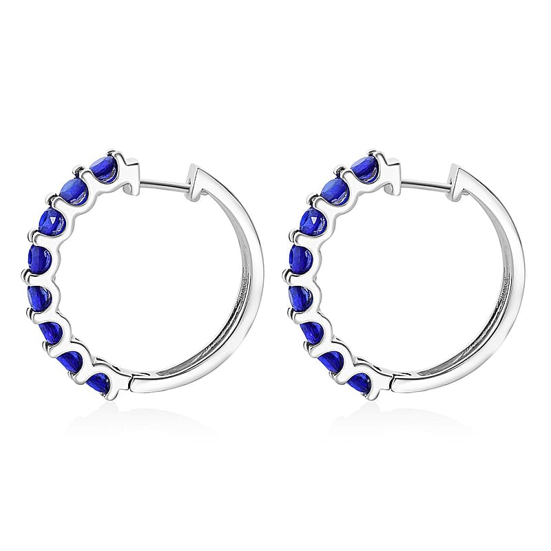 Premium Tanzanian Blue Spinel (DF) 5.25 ctw Hoop Earrings in Rhodium Over Sterling Silver