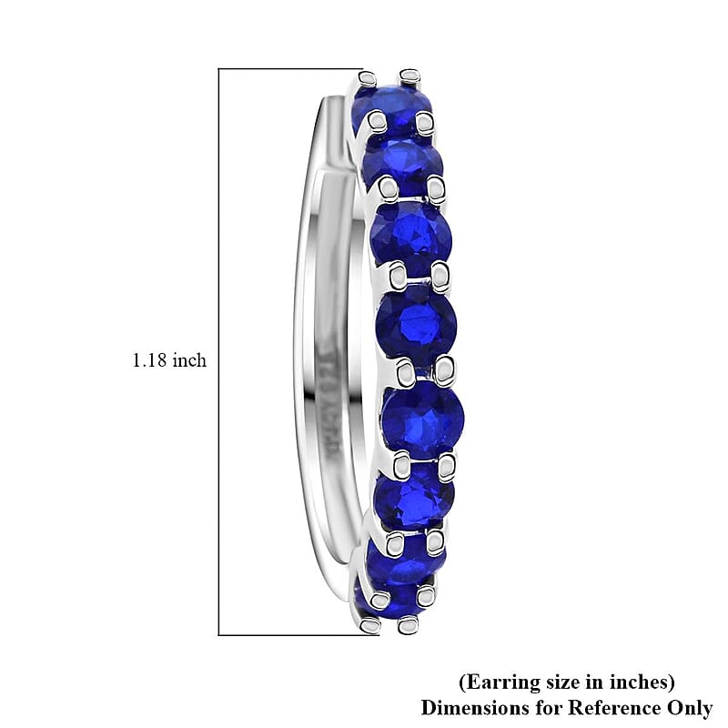 Premium Tanzanian Blue Spinel (DF) 5.25 ctw Hoop Earrings in Rhodium Over Sterling Silver
