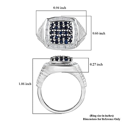 Ceylon Blue Sapphire White Zircon Elegant Men's Ring in Rhodium Over Sterling Silver Size 10.0 2.25 ctw