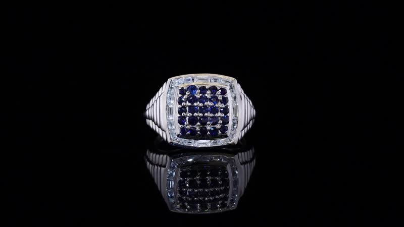 Ceylon Blue Sapphire, White Zircon Men's Ring in Rhodium Over Sterling Silver (Size 10.0) 2.25 ctw