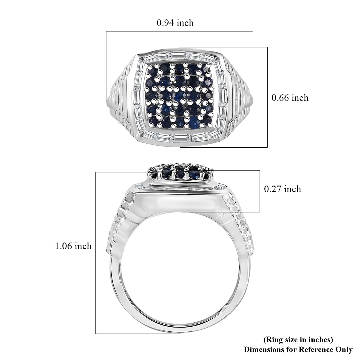 Ceylon Blue Sapphire and White Zircon 2.25 ctw Men's Ring in Rhodium Over Sterling Silver (Size 14.0) image number 5