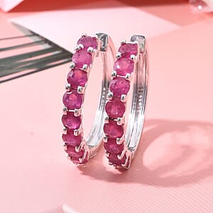 Premium Niassa Ruby (FF) 5.25 ctw Hoop Earrings in Rhodium Sterling Silver