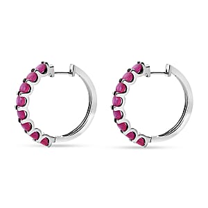 Premium Niassa Ruby (FF) 5.25 ctw Hoop Earrings in Rhodium Sterling Silver