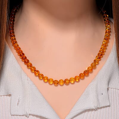 Baltic Amber Beaded Necklace in Sterling Silver 20 Inches