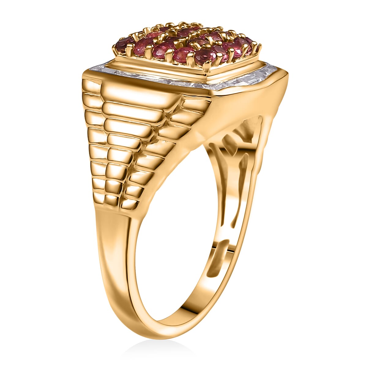 Ouro Fino Rubellite and White Zircon 2.50 ctw Men's Ring in 18K Vermeil Yellow Gold Over Sterling Silver (Size 12.0) image number 3