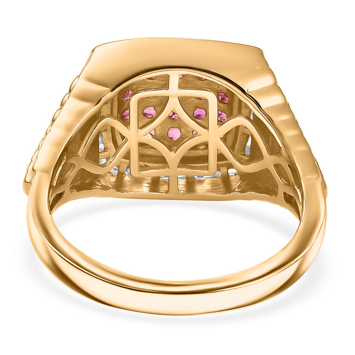 Ouro Fino Rubellite and White Zircon 2.50 ctw Men's Ring in 18K Vermeil Yellow Gold Over Sterling Silver (Size 12.0) image number 4