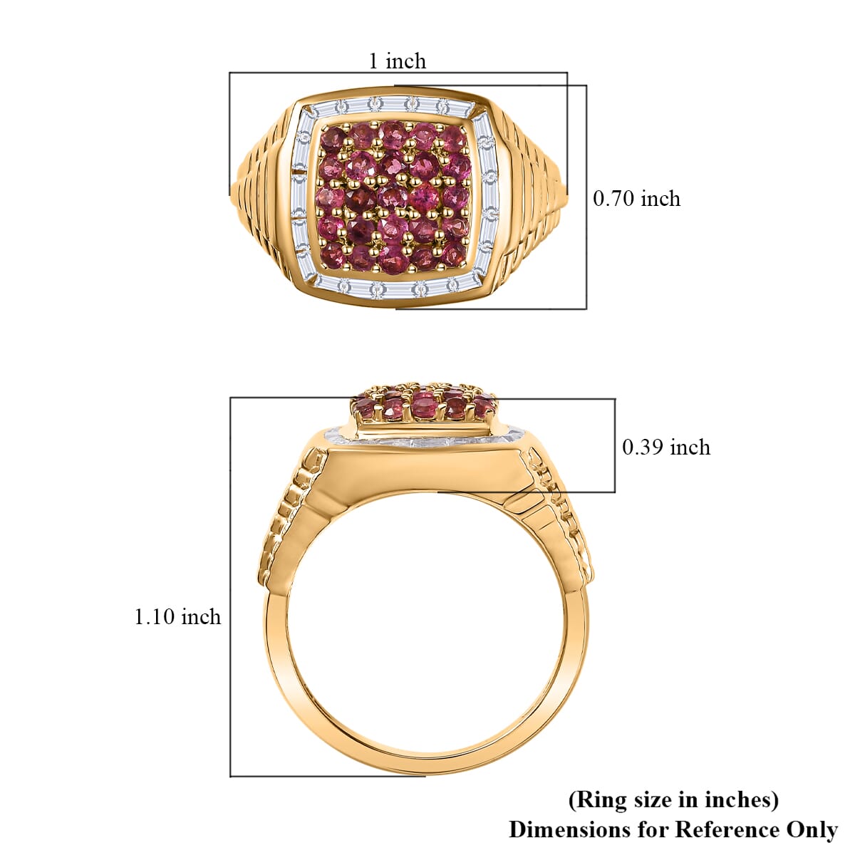 Ouro Fino Rubellite and White Zircon 2.50 ctw Men's Ring in 18K Vermeil Yellow Gold Over Sterling Silver (Size 12.0) image number 5