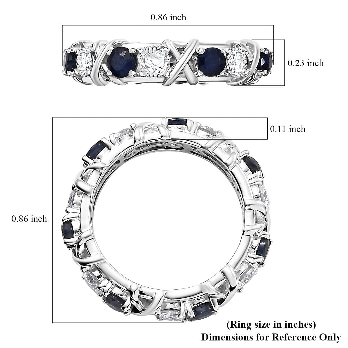 D'Joy Madagascar Blue Sapphire (DF) and Moissanite 2.10 ctw Ring in Rhodium Over Sterling Silver (Size 10.0)