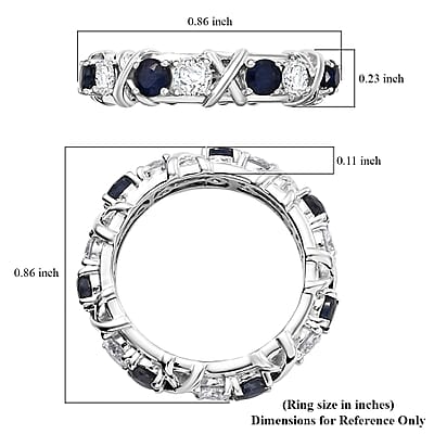 D'Joy Madagascar Blue Sapphire (DF) and Moissanite 2.10 ctw Ring in Rhodium Over Sterling Silver (Size 10.0)