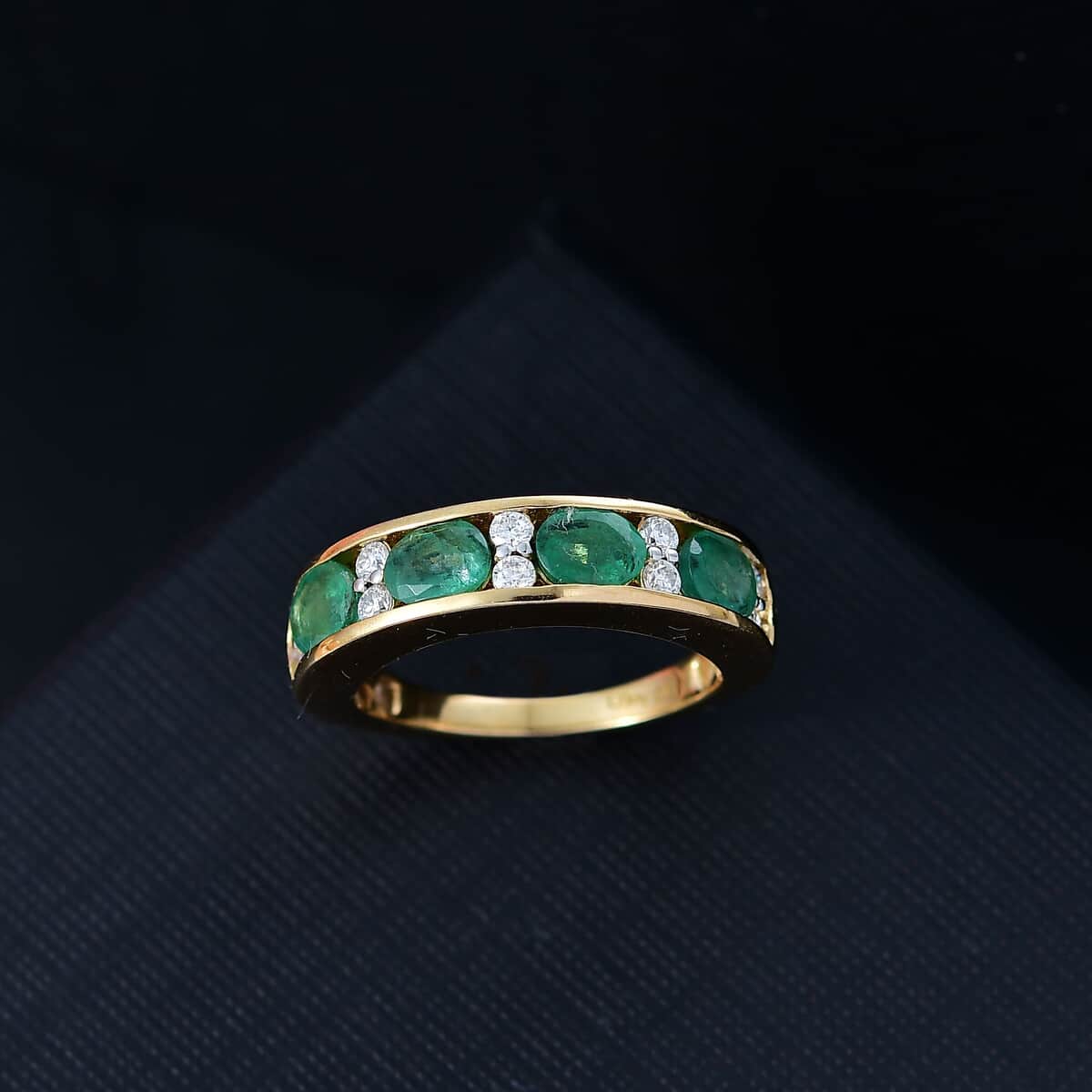 Kagem Zambian Emerald and Moissanite 1.40 ctw Ring in 18K Vermeil Yellow Gold Over Sterling Silver (Size 10.0) image number 1