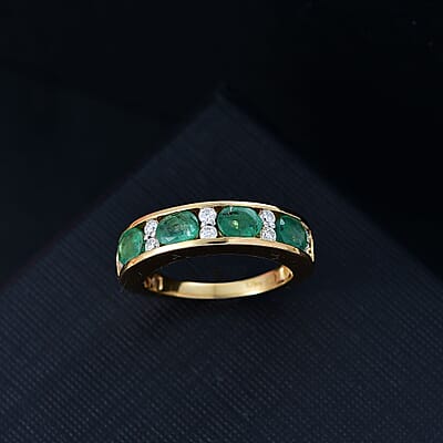 D'Joy Kagem Zambian Emerald and Moissanite 1.40 ctw Ring in 18K Vermeil Yellow Gold Over Sterling Silver (Size 10.0)