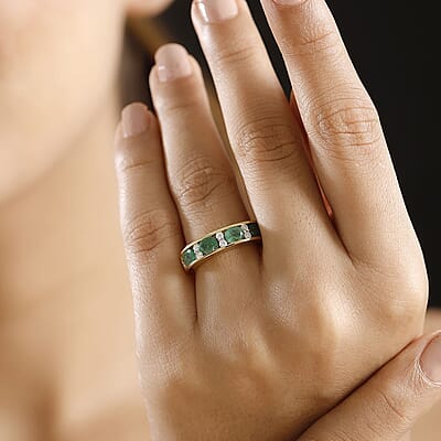 D'Joy Kagem Zambian Emerald and Moissanite 1.40 ctw Ring in 18K Vermeil Yellow Gold Over Sterling Silver (Size 10.0)