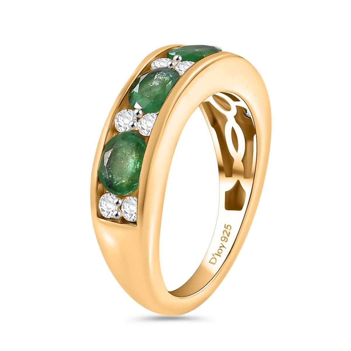 Kagem Zambian Emerald and Moissanite 1.40 ctw Ring in 18K Vermeil Yellow Gold Over Sterling Silver (Size 10.0) image number 3