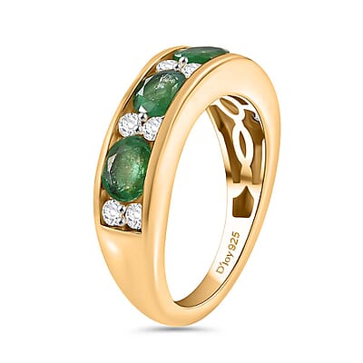 D'Joy Kagem Zambian Emerald and Moissanite 1.40 ctw Ring in 18K Vermeil Yellow Gold Over Sterling Silver (Size 10.0)