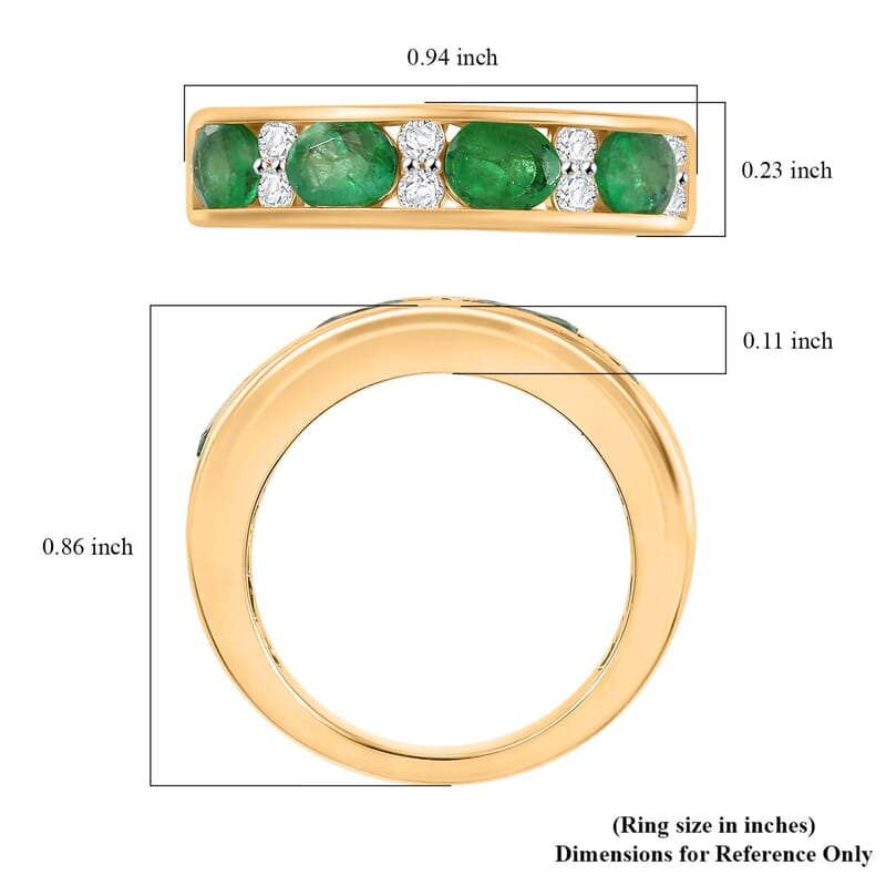 D'Joy Kagem Zambian Emerald and Moissanite 1.40 ctw Ring in 18K Vermeil Yellow Gold Over Sterling Silver (Size 10.0)