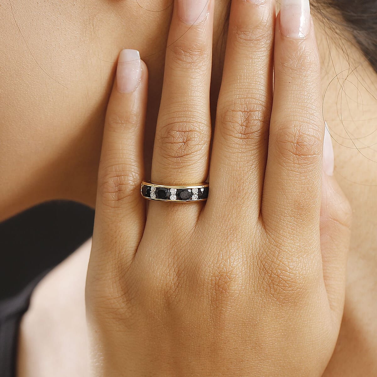 D'Joy Madagascar Blue Sapphire (DF) and Moissanite 2.25 ctw Ring in 18K Vermeil Yellow Gold Over Sterling Silver (Size 10.0) image number 2