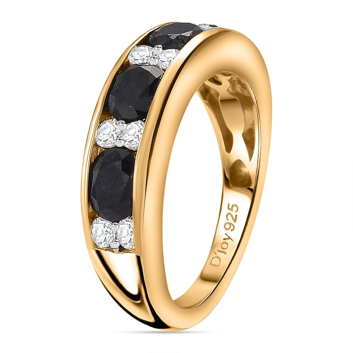 D'Joy Madagascar Blue Sapphire (DF) and Moissanite 2.25 ctw Ring in 18K Vermeil Yellow Gold Over Sterling Silver (Size 10.0) image number 3