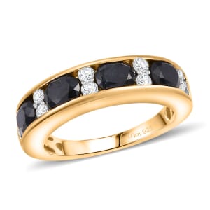Madagascar Blue Sapphire (DF) and Moissanite 2.25 ctw Ring in 18K Vermeil Yellow Gold Over Sterling Silver (Size 6.0)