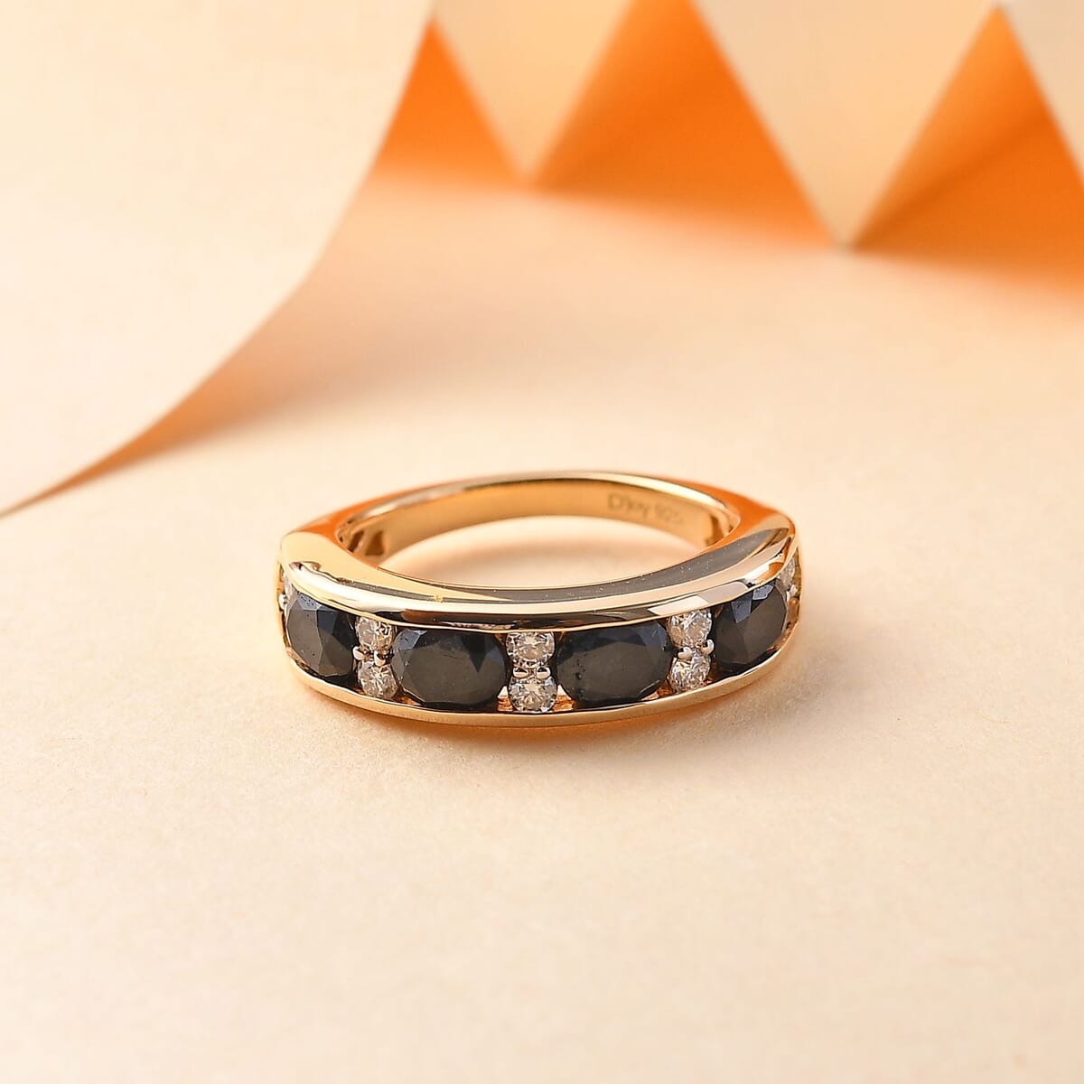 Madagascar Blue Sapphire (DF) and Moissanite 2.25 ctw Ring in 18K Vermeil Yellow Gold Over Sterling Silver (Size 6.0) image number 1