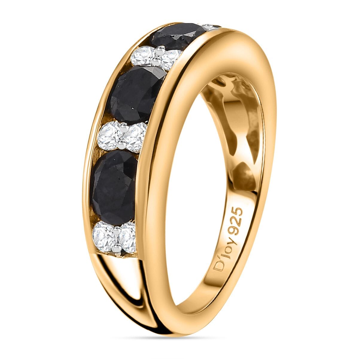 Madagascar Blue Sapphire (DF) and Moissanite 2.25 ctw Ring in 18K Vermeil Yellow Gold Over Sterling Silver (Size 6.0) image number 3